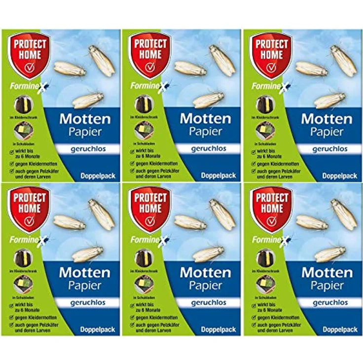 PROTECT HOME Forminex Mottenpapier - geruchlos - 6 x Doppelpack für Textilien UVM