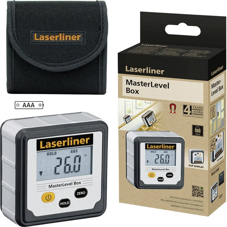 LASERLINER MasterLevel Box 081.260E Digitale Wasserwaage mit 360°-Winkelanzeige, nachhaltiges Gehäuse aus recyceltem Kunststoff