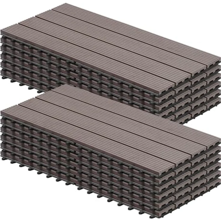 12er-Set WPC Terrassenfliese mit Klicksystem braun – Bild 2