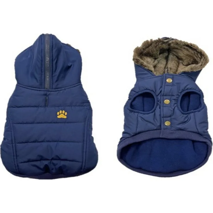 DUVO+ Hundemantel gefüttert, blauer Hunde-Mantel mit wasserabweisender Außenseite und Fleece-Fütterung