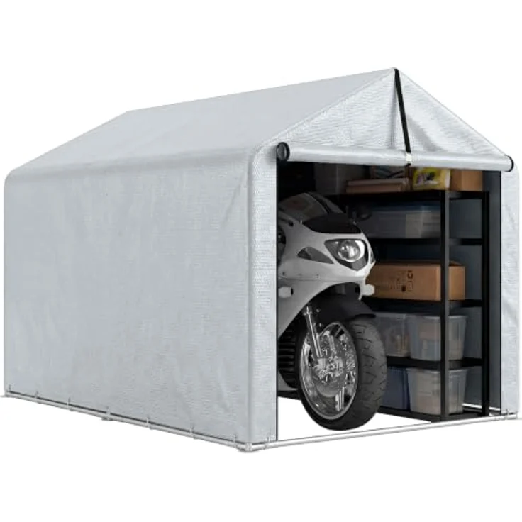 Outsunny Garagenzelt 2,2 x 1,6 m, wasserdichtes Gerätezelt mit Rolltür und Satteldach, hellgrau – Bild 1