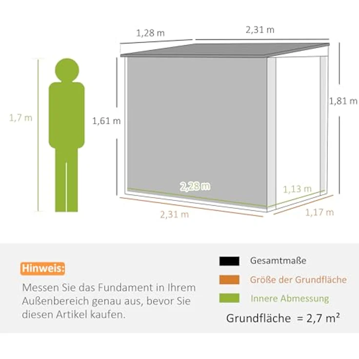 Outsunny Metall Gerätehaus 2,7m² Gartenhaus Dunkelgrau mit Pultdach und abschließbarer Tür – Bild 5