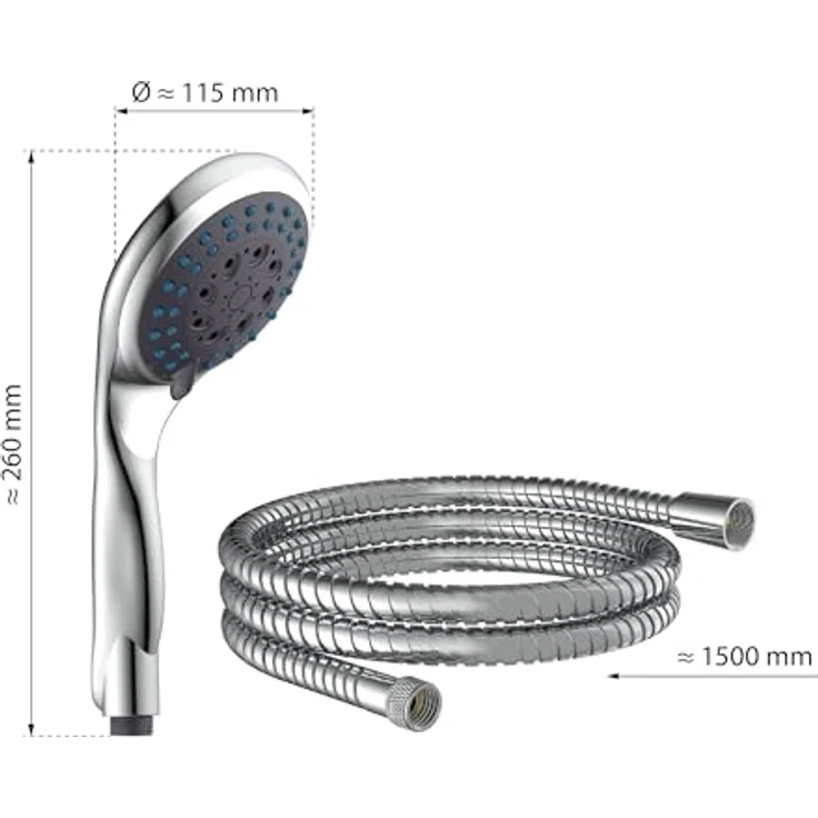 Eisl Handbrause Welly, (Set), Duschkopf mit Schlauch und 5 Funktionen, Chrom – Bild 5