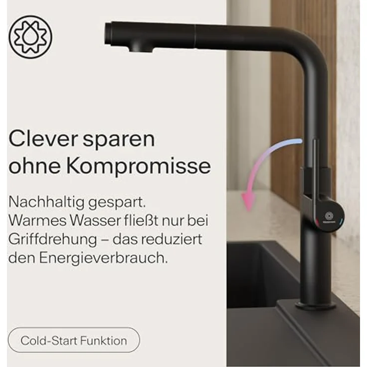 Naber Küchenarmatur Wasserwerk Stringere, Hochdruck, mit herausziehbarem Auslauf und 2 Strahlarten, schwarz matt – Bild 6