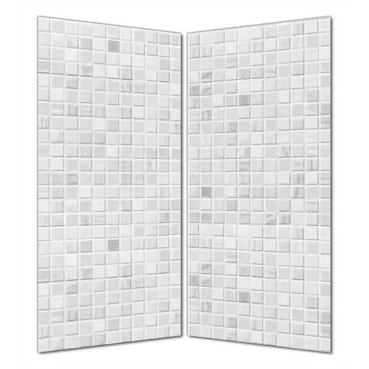 Wallario Duschrückwand Fliesen im Bad weiß-grau, (2-tlg) - Kunstvolles Mosaikdesign, kratzfeste Oberfläche in Echtglasoptik, einfach zu reinigen und langlebig