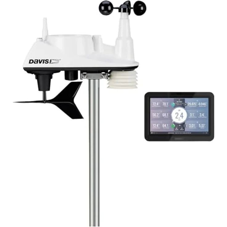 Davis Funk-Wetterstation Vantage Vue 6242, zuverlässige Wetterdaten, korrosionsbeständige Sensoreinheit, solarbetrieben, Schwarz-Weiß – Bild 2