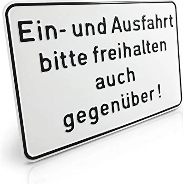 Betriebsausstattung24® Hinweisschild geprägt aus Aluminium mit Einbrennlackierung | Ein- und Ausfahrt bitte freihalten auch gegenüber! 25,0 x 15,0 cm