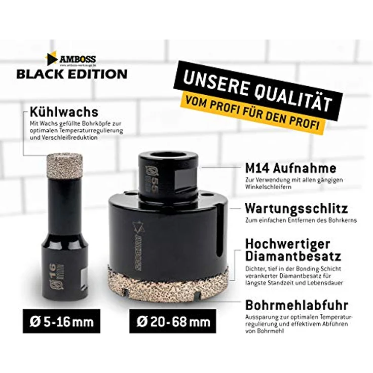 Amboss - Diamant Bohrkrone 5 mm (M14) für Winkelschleifer | Geeignet für Feinsteinzeug, harte Fliesen, Granit etc. – Bild 5