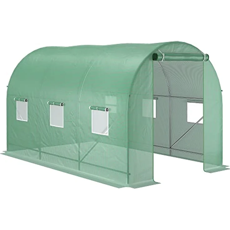 Outsunny Foliengewächshaus Tomatengewächshaus Treibhaus Folientunnel Frühbeet mit Fenster Grün 350 x 200 x 200 cm – Bild 1