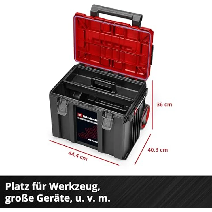 Einhell E-Case L SEALED, Werkzeugkoffer mit max. 120 kg Tragkraft, staubdicht und strahlwassergeschützt, Trolleygriff, kompatibel mit Half Size E-Cases, 44 x 40 x 36 cm – Bild 4