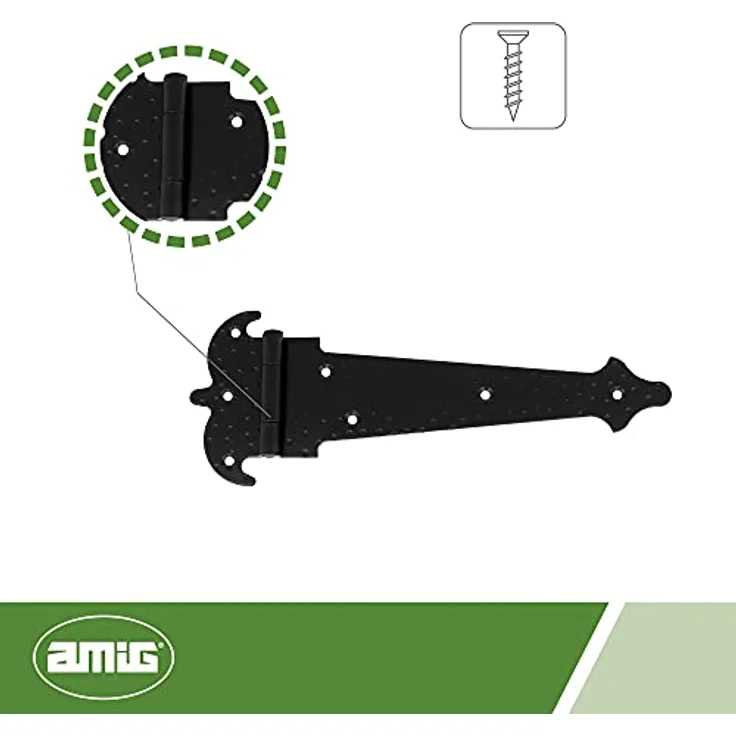 Amig Verstärktes Scharnier Modell 554, schwarz, aus geschmiedetem Stahl, für glatte Türen und Schränke, 150 x 88 x 2 mm – Bild 2