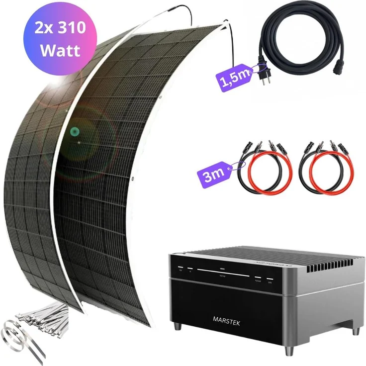 MyVoltaics MyUltraleicht Balkonkraftwerk 620W, Komplettset mit Marstek Venus A 2,12 kWh Speicher, notstromfähig, ultraleicht, aufrüstbar, mit Balkonsichtschutz