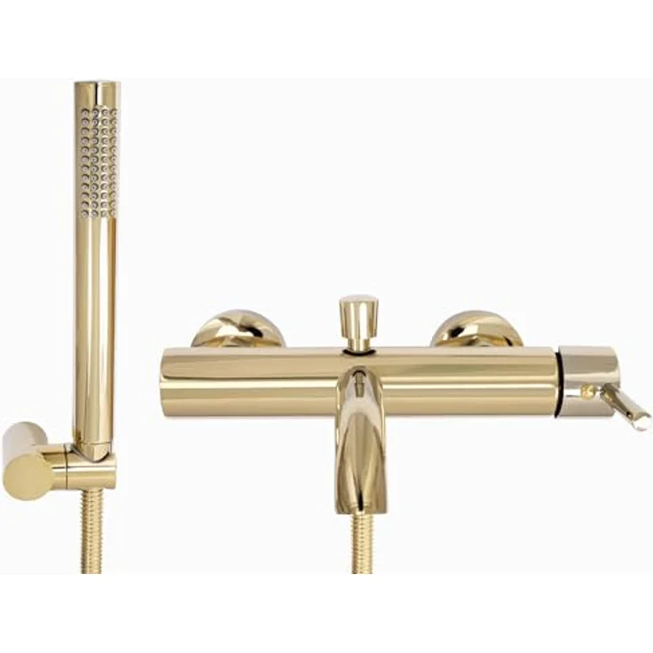 Rea Badewannenarmatur LUNGO L.GOLD, Einhebel Mischbatterie mit Handbrause, Wandmontage, Messing, gold – Bild 2
