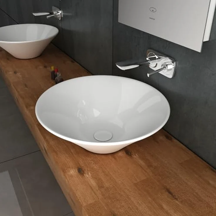 Alpenberger Aufsatzwaschbecken Waschschale Oval - Mini Waschbecken (1-tlg., Aufsatzbecken), pflegeleicht & hygienische Waschschüssel mit Nano Beschichtung, weiß – Bild 6