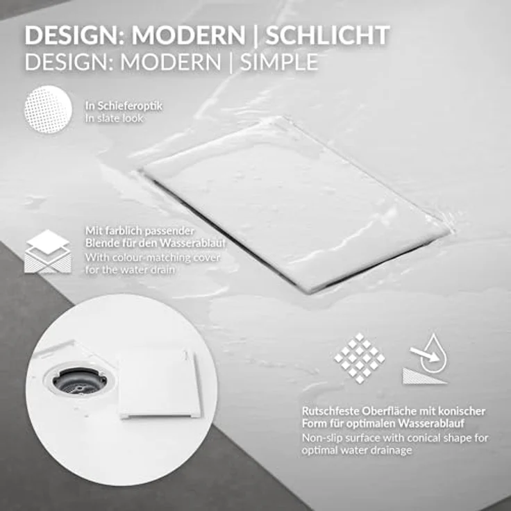 LuxeBath Duschwanne 80x80cm, quadratische Brausetasse mit rutschfester Oberfläche und Ablaufgarnitur, Weiß, H:30 mm extra flach – Bild 3