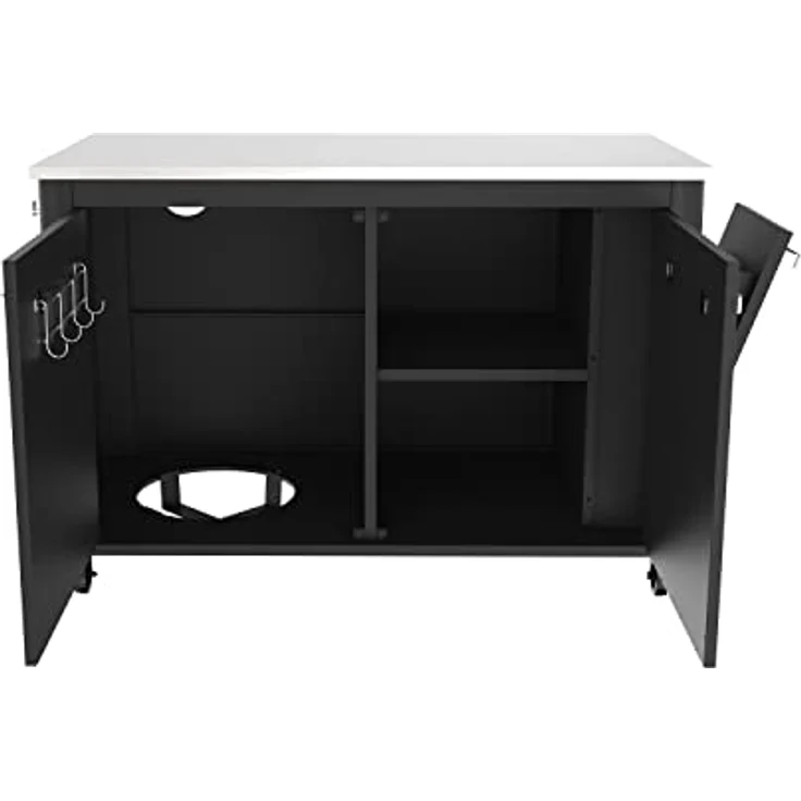 Cozze Tisch für Outdoor-Küche, mit integriertem Abfallbehälter, für 2 Pizzaöfen, schwarz, 120 x 60 cm, mit 4 Schwerlastrollen – Bild 6