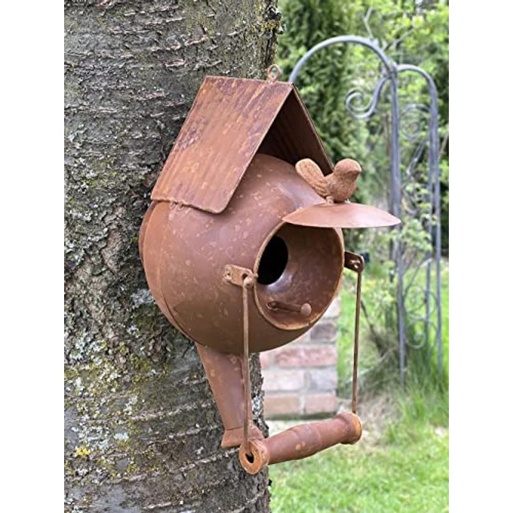 DanDiBo Vogelhaus zum Aufhängen Edelrost Deko Rost Gießkanne Wetterfest 96422 Nistkasten Futterstation für Vögel Shabby mit Kette hängend Metallkanne Kanne Balkon – Bild 4