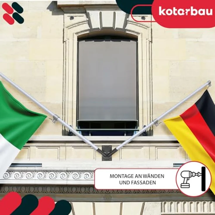 KOTARBAU® Fahnenhalter 2-Fach, pulverbeschichtet schwarz, für Holz-, Metall- und Kunststofffahnen, 70 x 110 mm, Wandbefestigung – Bild 4
