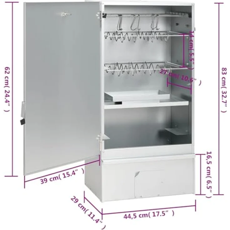vidaXL Räucherofen, Räucherschrank aus verzinktem Stahl mit Kaltrauchgenerator und Thermometer, für Außen, vielseitiges Räucherzubehör – Bild 3