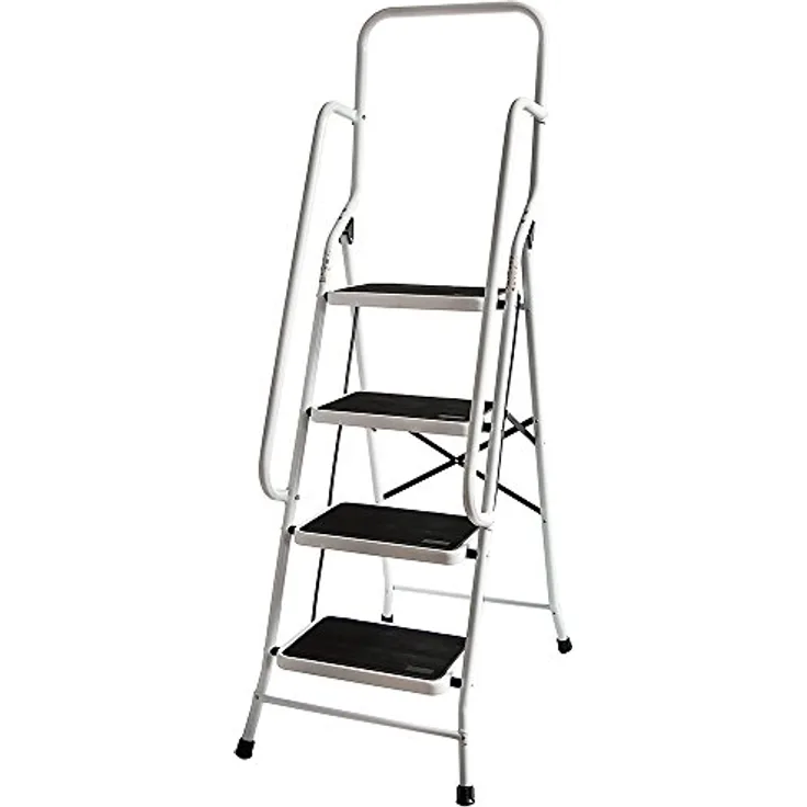 Home Vida 4-stufige Sicherheits, faltbar, rutschfest, matt, sicher, Metall, Silber, 4-Stufen-Leiter mit Handlauf