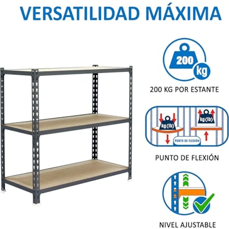 Simonrack Maderclick SuperPlus Metallregal, 3 Böden, Traglast 200 kg pro Boden, Stecksystem, Grau – Bild 5