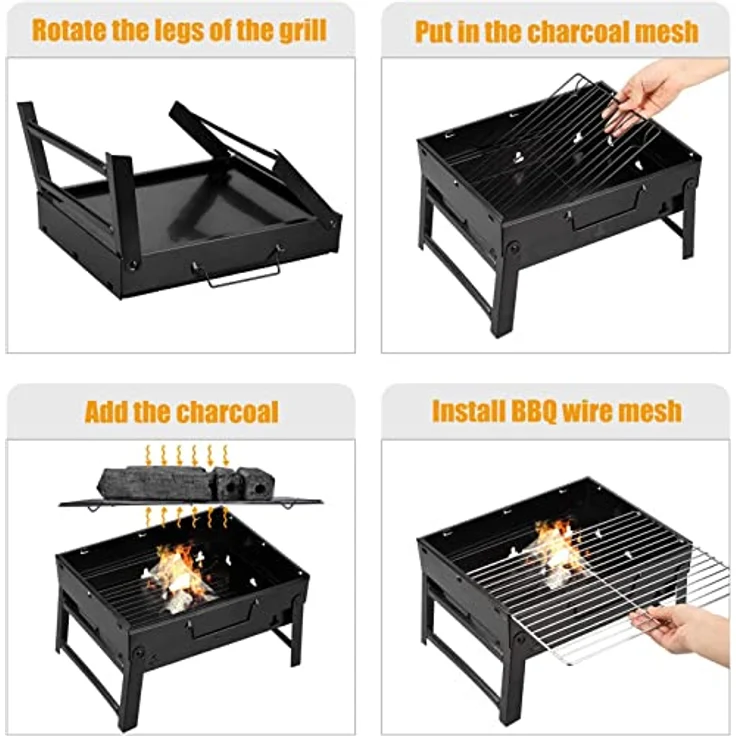 Holzkohlegrills Tragbarer Grill Edelstahl Holzkohle Smoker Char Broil BBQ Pit Grill für Outdoor Camping (Mittel), Schwarz – Bild 5