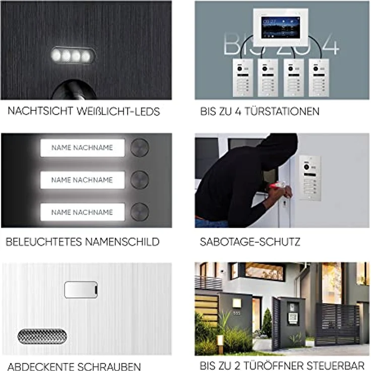Balter EVO HD Video-Türsprechanlage, 7 Zoll Monitor, Fingerprint & RFID, Full HD Kamera 175° Ultraweitwinkel, Komplettset 6-tlg. – Bild 7