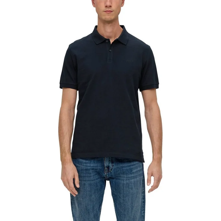 s.Oliver Poloshirt mit Logostickerei, Jersey Baumwolle, hüftlang, basic geschnitten