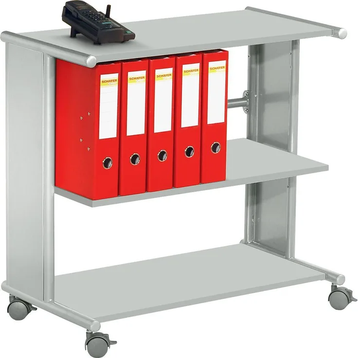 Kerkmann Pragma, Transportwagen mit robuster Stahlkonstruktion, höhenverstellbar, 3 Regale, hellgrau oder Aluminium silber/hellbuche, B 760 x T 400 x H 720 mm