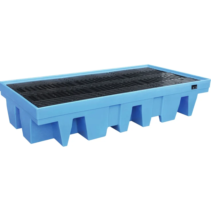 BAUER® SÜDLOHN Auffangwanne "WP-PE 2/11", 1.000 l Auffangvolumen, mit Lochrost, für 2 x 1.000 l-IBC, aus robustem PE, blau