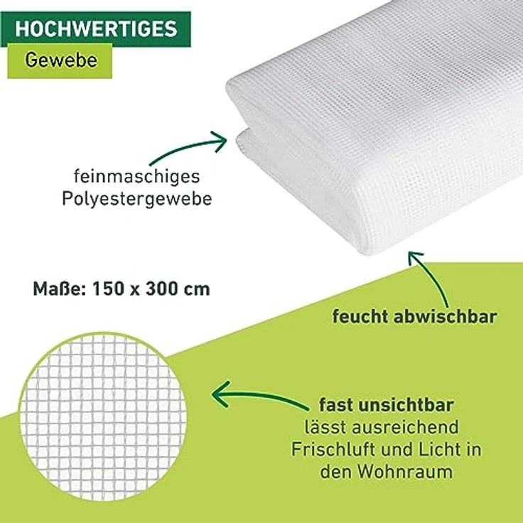 Windhager Insektenschutz Plus Fliegengitter für Fenster und Türen, Insektenschutzgewebe, Fliegennetz, individuell zuschneidbar, 150 x 300cm, weiß, 03481 – Bild 3
