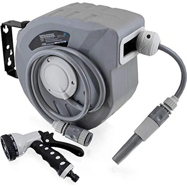 BITUXX Wand Wasser Schlauchtrommel Automatik, Schlauchaufroller mit 10 m Schlauch und Multi Wasserschlauchpistole – Bild 1
