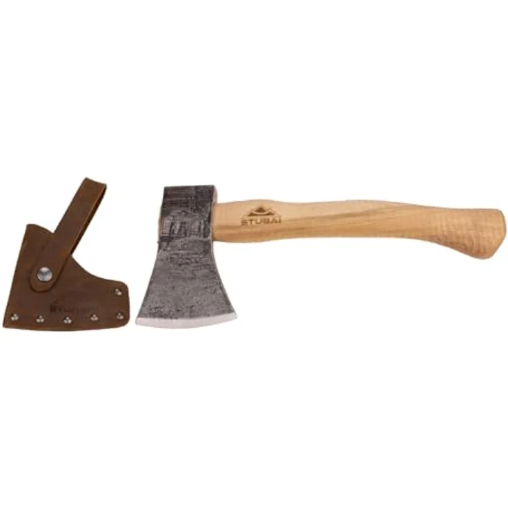 STUBAI Campingbeil „Habicht“, handgeschmiedet aus Kohlenstoffstahl, 1.100 g, 340 mm, geölter Hickorystiel, inkl. Lederscheide – ideal für Bushcraft, Survival und Trekking – Bild 1