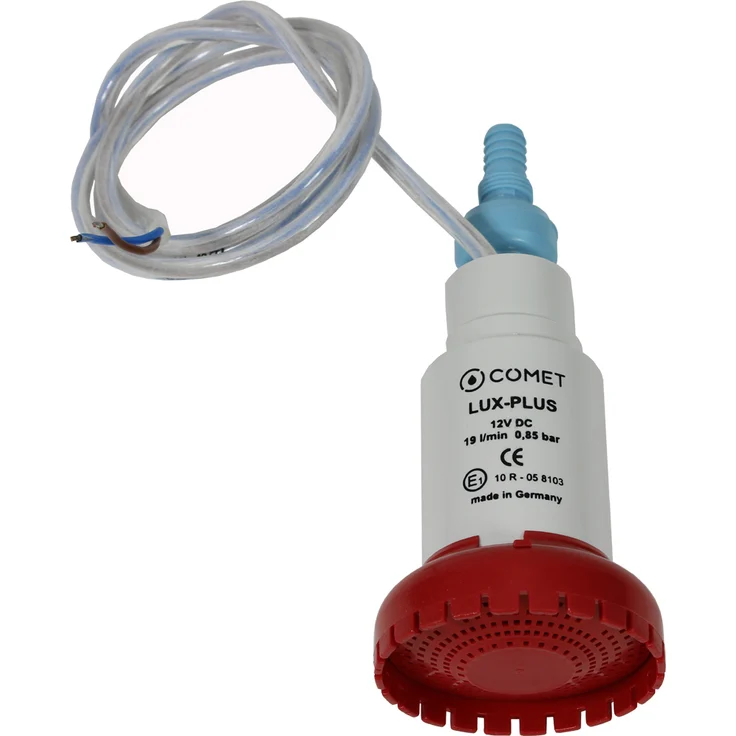COMET LUX-PLUS Tauchpumpe Wasserpumpe mit Rückschlagventil + Filter 12V 19 l/min, Made in Germany, Rot