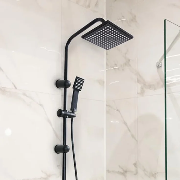 Grafner Duschsystem Grafner® Duschgarnitur mit Regenschauerduschkopf und Handbrause, 1 Strahlart, schwarz – Bild 2