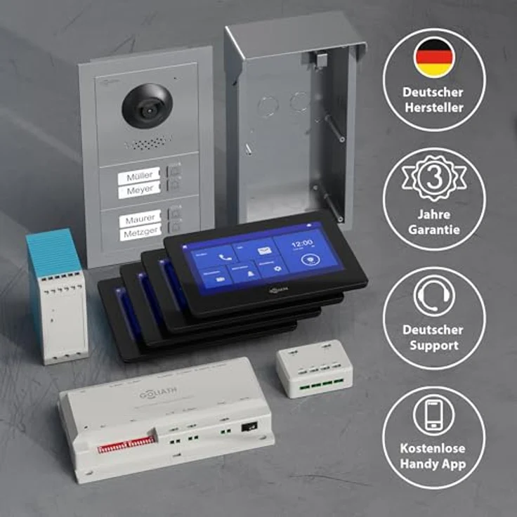 Goliath Intercom Video-Türsprechanlage Basic-Line, 4-Familienhaus, 7-Zoll HD Monitor, 2-Draht Technologie, Edelstahl Gehäuse, App-fähig, mit Nachtsicht – Bild 6