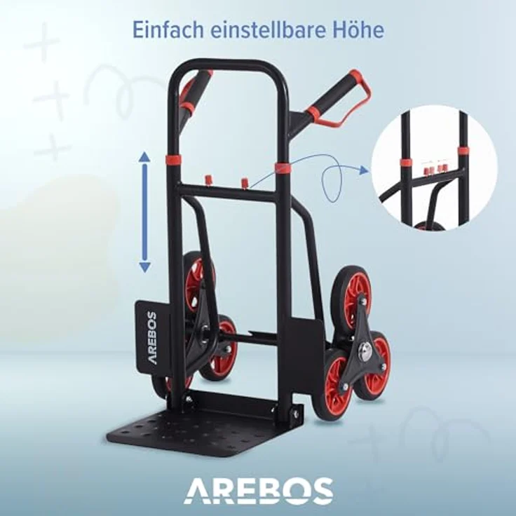 Arebos Treppensackkarre Transportkarre 150kg Treppensteiger Stappelkarre, Höhenverstellbar: 74 - 109 cm, Ladefläche: 31,1 x 28,8 cm, Schwarz - Preisvergleich – Bild 6