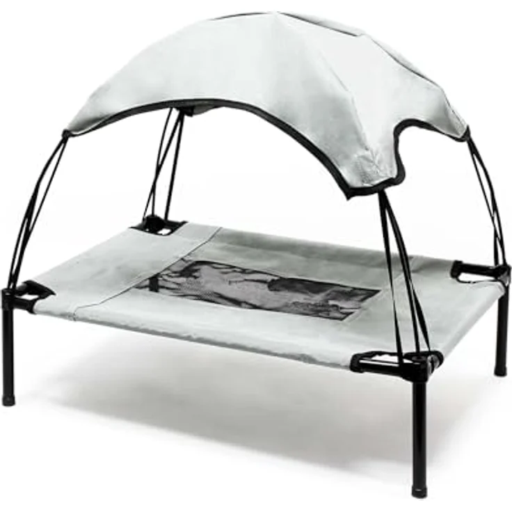 Wiltec Hundebett mit Dach Grau 122x91x16cm XL bis 50kg Sonnendach Outdoor Katzenliege Haustier Schlafplatz – Bild 5