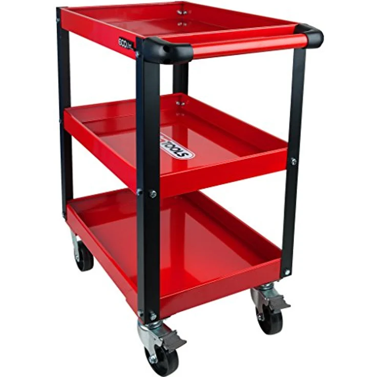 KSTOOLS ECOline Werkstatt-Servicewagen, H850xB680xT425mm, stabiler Stahlblech-Konstruktion, 3 Etagen, rot, hohe Tragkraft bis 150 kg, leicht rollbar mit 4 Rädern – Bild 6