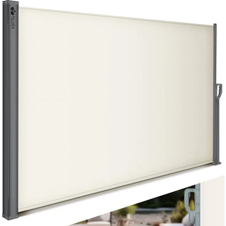 tillvex® Seitenmarkise 160 x 300 cm ausziehbar & Blickdicht | Sichtschutz für Balkon, Garten & Terrasse | Seitenrollo mit Wandhalterung | Sonnenschutz aus rostfreiem Stahl | Markise Windschutz – Bild 1