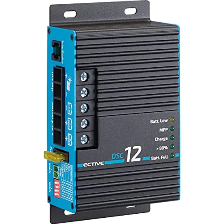ECTIVE MPPT-Laderegler Dual DSC 12-12V, 10A, 165 Wp, Bluetooth, Temperatursensor, PV Überlastungs-Überspannungsschutz-Solarregler in Schwarz