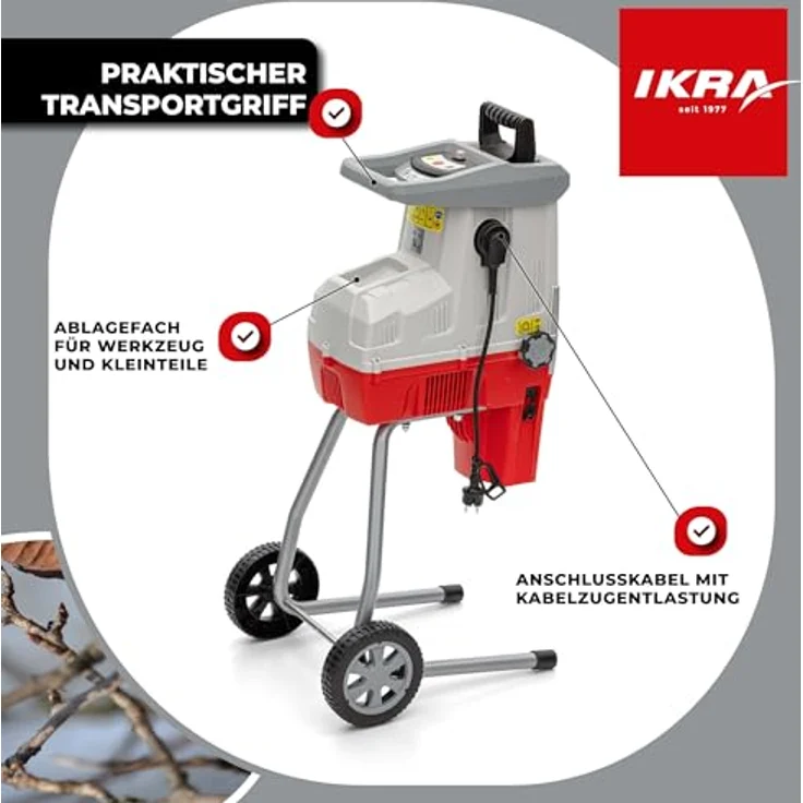ikra GmbH Häcksler ILH 3000 S, 3000 Watt Walzenhäcksler mit 4,4 cm max. Astdurchmesser und automatischem Asteinzug – Bild 4