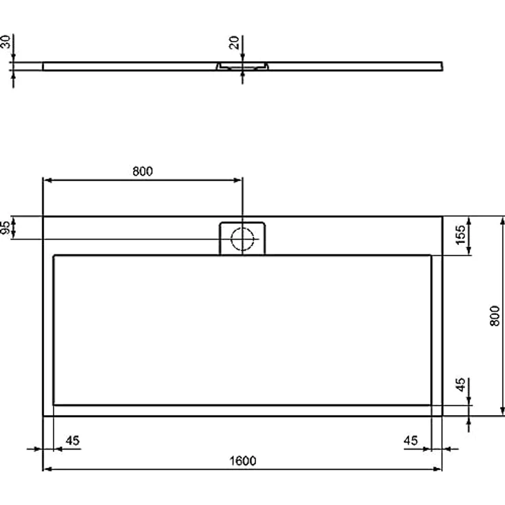 Ideal Standard Ultra Flat S i.life Rechteck-Brausewanne 1600x800x30mm Carraraweiß mit Gelcoat und Rutschhemmung – Bild 6