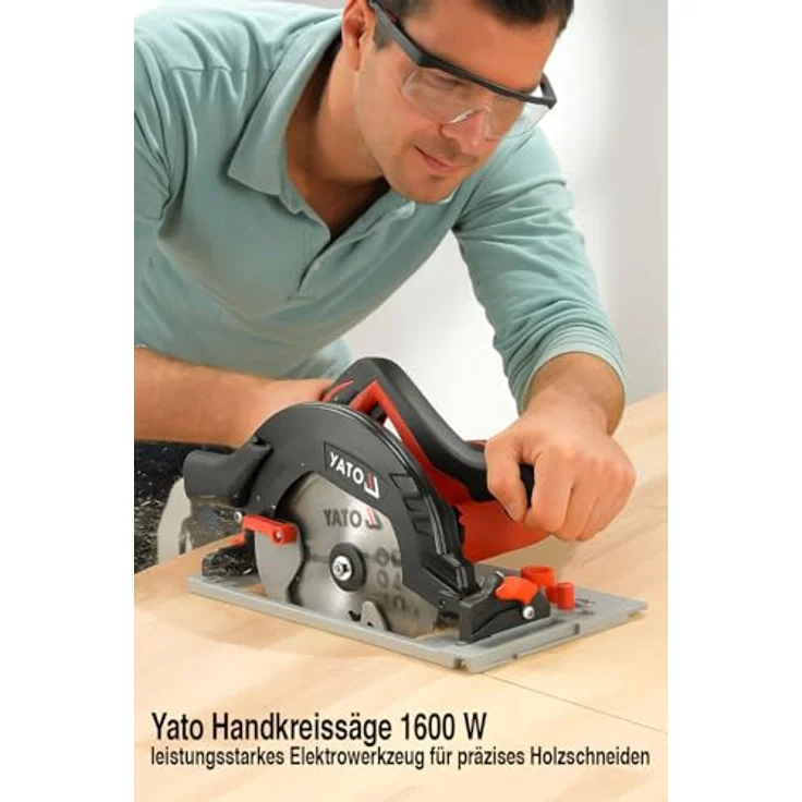 Yato Handkreissäge 1600 W, Kreissäge mit 190 mm Sägeblatt, 60 Zähne, 66 mm Schnittiefe, 0–45° Schnittwinkel, inkl. Führungsschiene – Bild 2