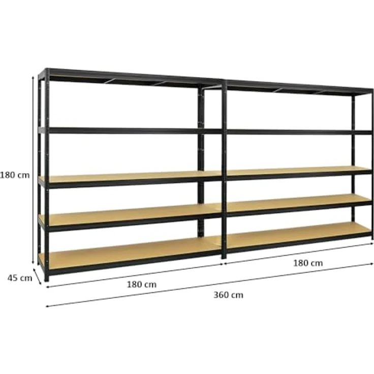 Proregal Schwerlastregal Mega Deal Giant Elephant, 180 x 180 x 45 cm, 5 Böden, Traglast 200 kg pro Boden, Schwarz – Bild 2