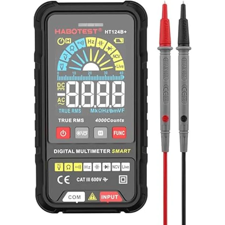 Habotest HT124B+, Digitales Universal Multimeter (CAT III 600V) mit hohem Messbereich, Live-Test-Funktion und Taschenlampe – Bild 1