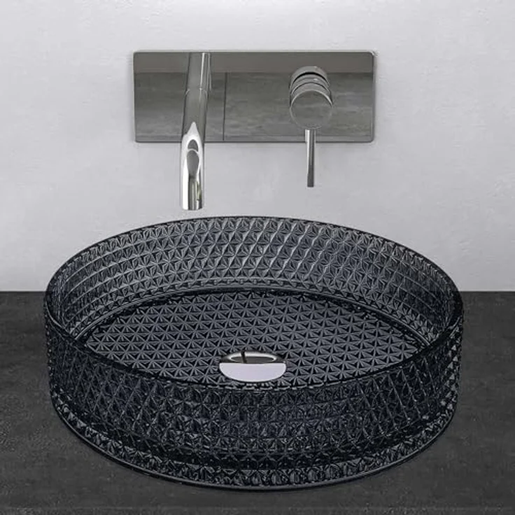 Mai & Mai Aufsatzwaschbecken Glaswaschbecken Handwaschbecken Rund Waschschale Grau BxTxH 39x39x12 cm Minerva07 – Bild 3