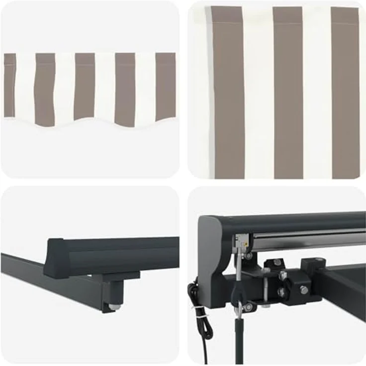 vidaXL Elektrische ausziehbare Markise, 3 x 2,5 m, Hellgrau und Weiß, wetterfester Stoff mit Fernbedienung, semi-kassetten Design – Bild 7
