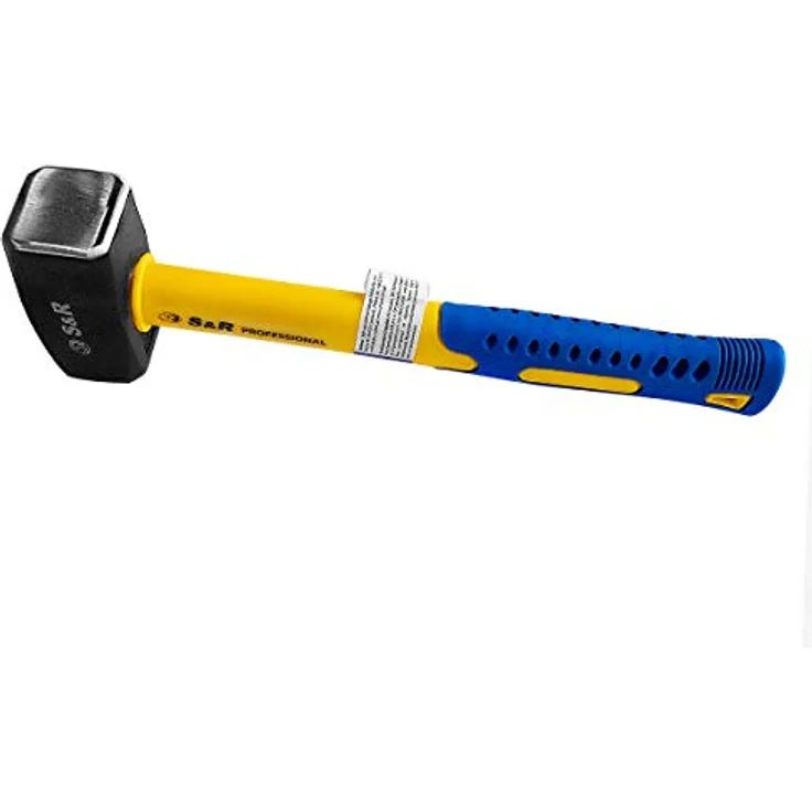 S&R Fäustel 2000 Gramm, Hammer mit gummiertem rutschfestem Fiberglasstiel aus hochwertigem Schmiedestahl C50, schwarz – Bild 2