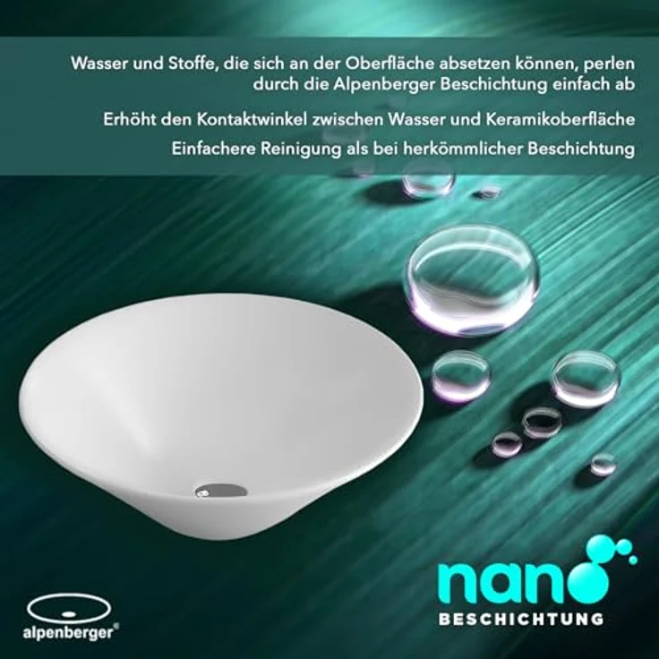 Alpenberger Aufsatzwaschbecken Waschschale Oval - Mini Waschbecken (1-tlg., Aufsatzbecken), pflegeleicht & hygienische Waschschüssel mit Nano Beschichtung, weiß – Bild 7